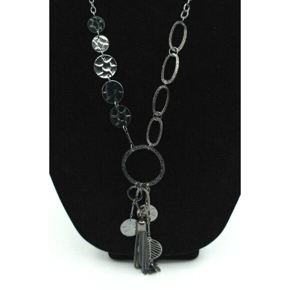 Unbranded Jewelry - Textured Silver Tone Long Statement Necklace With Layered Coin Pendants & Tassel